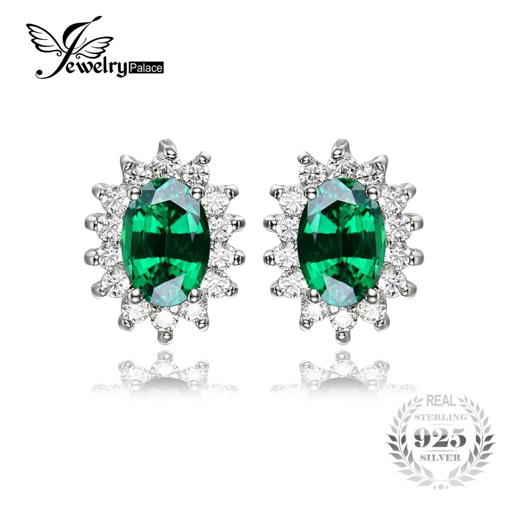 JewelryPalace Oval 2.5ct Created Emerald Stud Earring 925 Sterling Silver Earring For Women Princess Diana Wedding Fine Jewelry