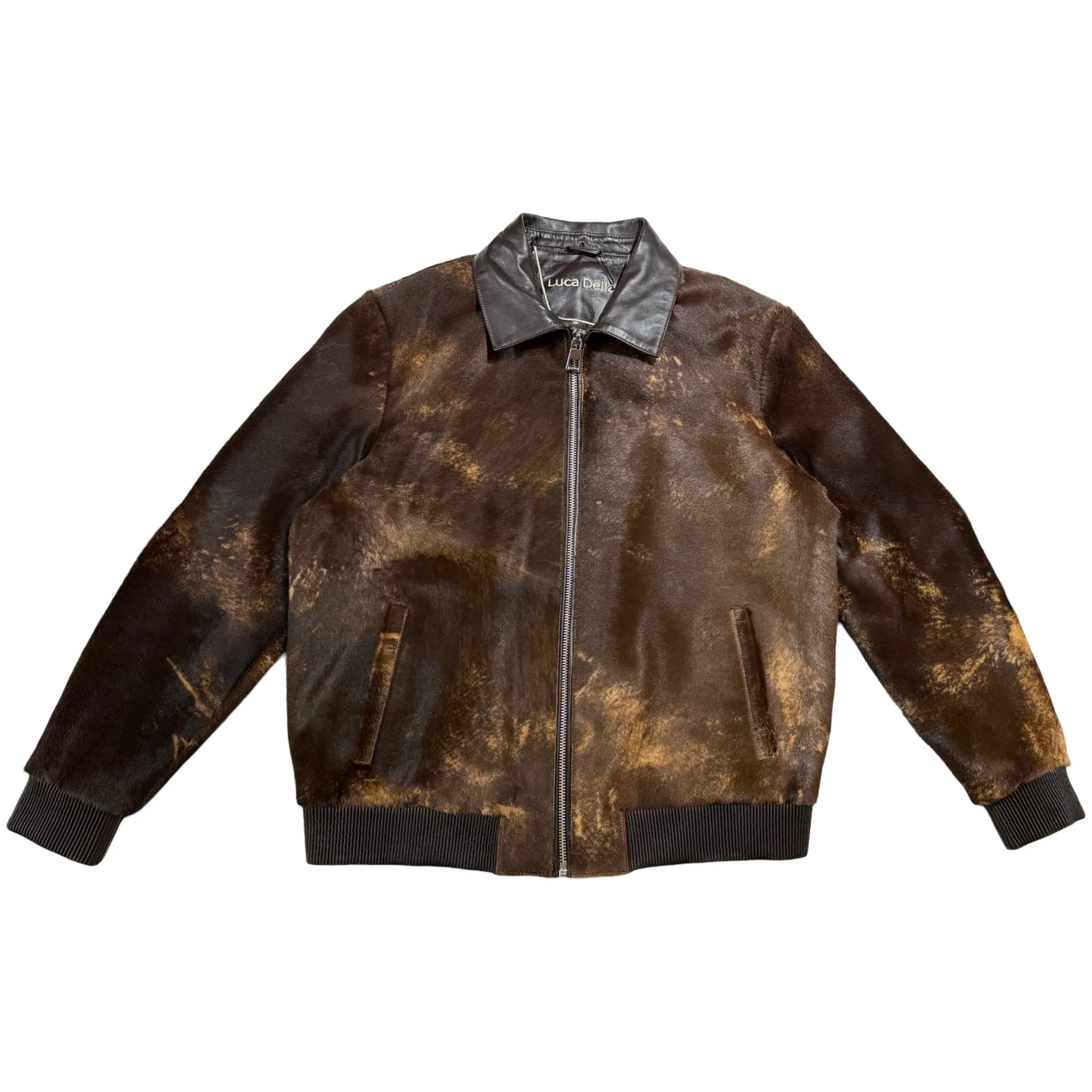 Kashani Brown Cavallino Pony Hair Bomber Jacket with Detachable Fox Fur Collar