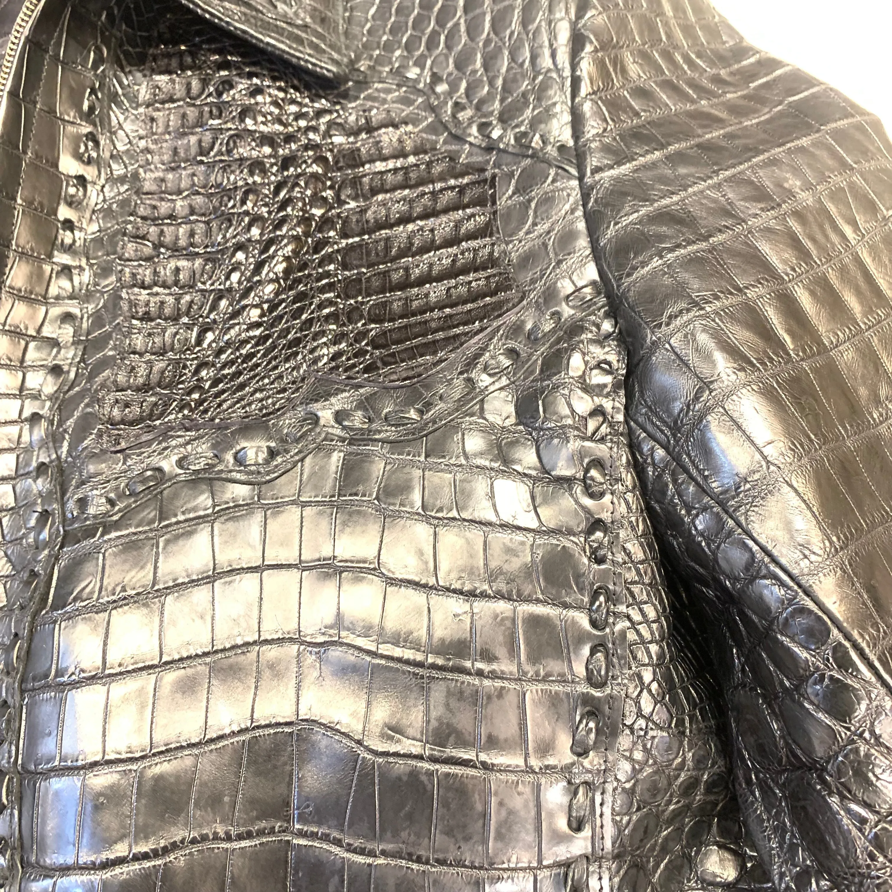 Kashani Men's Black All-Over Alligator Skin Bomber Jacket