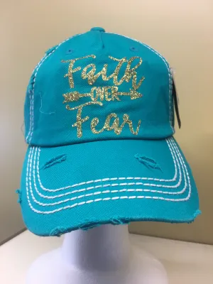 KBETHOS Vintage Distressed Blue/Gold Faith Over Fear Hat