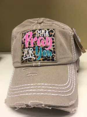 KBETHOS Vintage Distressed Tan/Leopard Imma Pray For You Hat