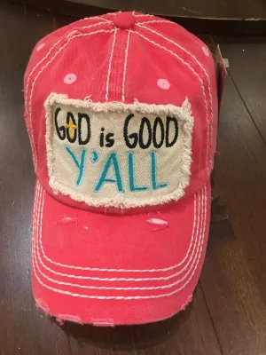 KBETHOS Vintage Pink Distressed God is Good Y’all Hat