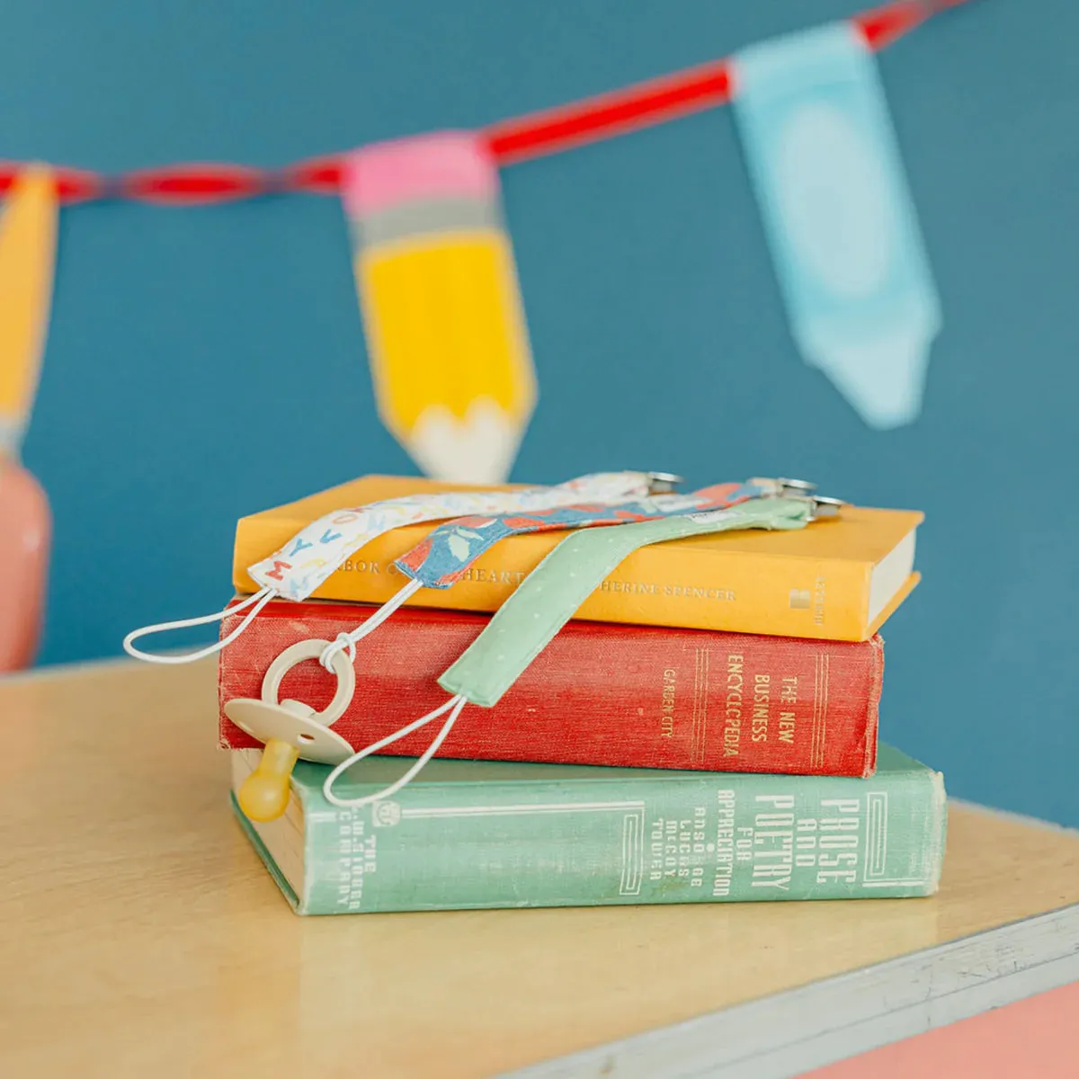 Knit Binky Clip 3 Pack- Teacher