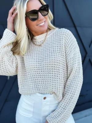 Knitted Crew Neck Sweater In Oatmeal