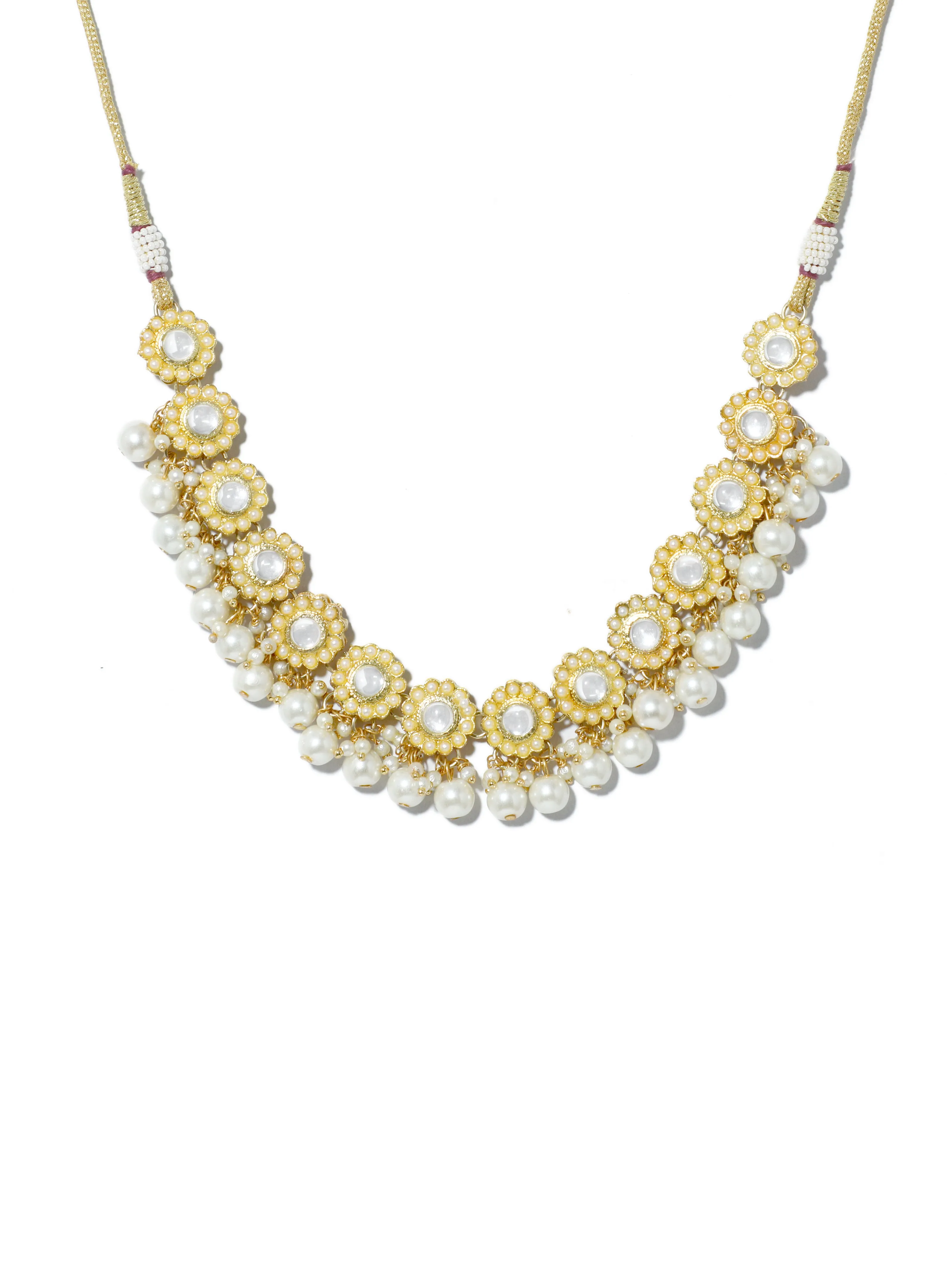 Kundan White Tassel Pearl Beads Choker Necklace Set