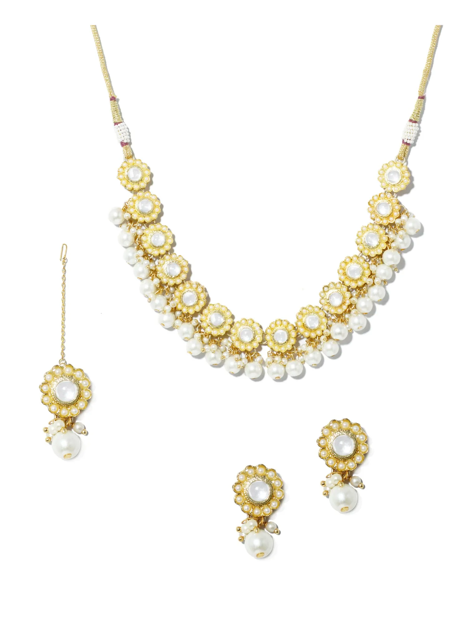 Kundan White Tassel Pearl Beads Choker Necklace Set