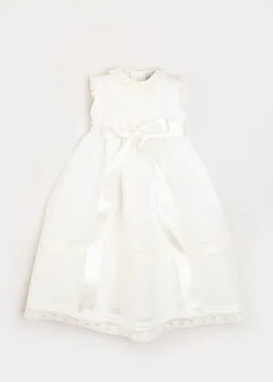 Lace Trim Fine Pleated Gown in Ivory (6-12mths)