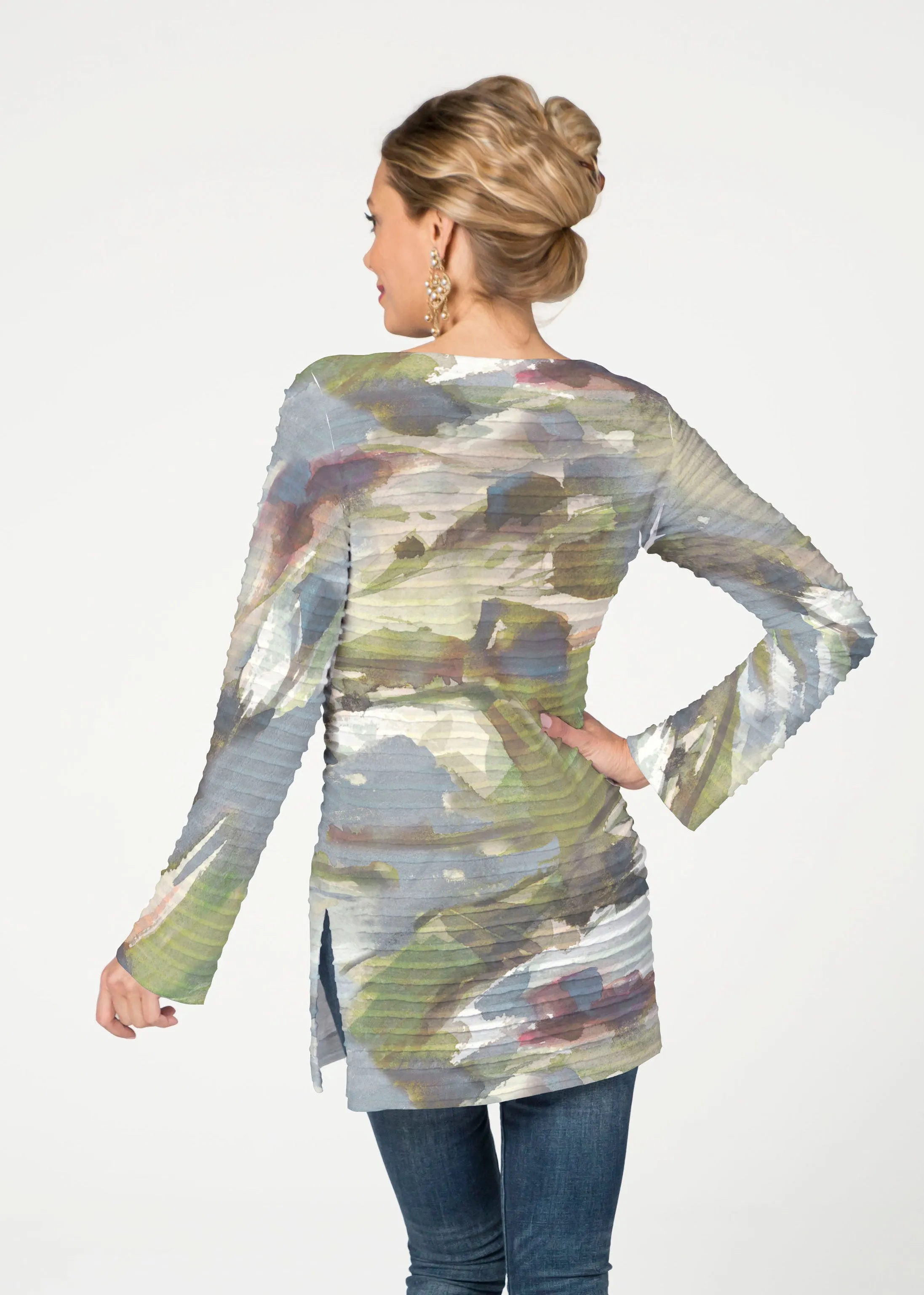 Landscape Green (15033) ~ Banded Boatneck Tunic