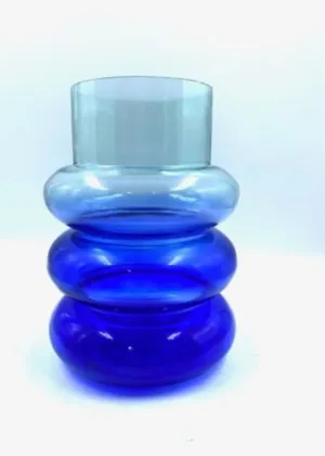 Large Graduated Ombre Blue Nordic Style Hand-blown Vase