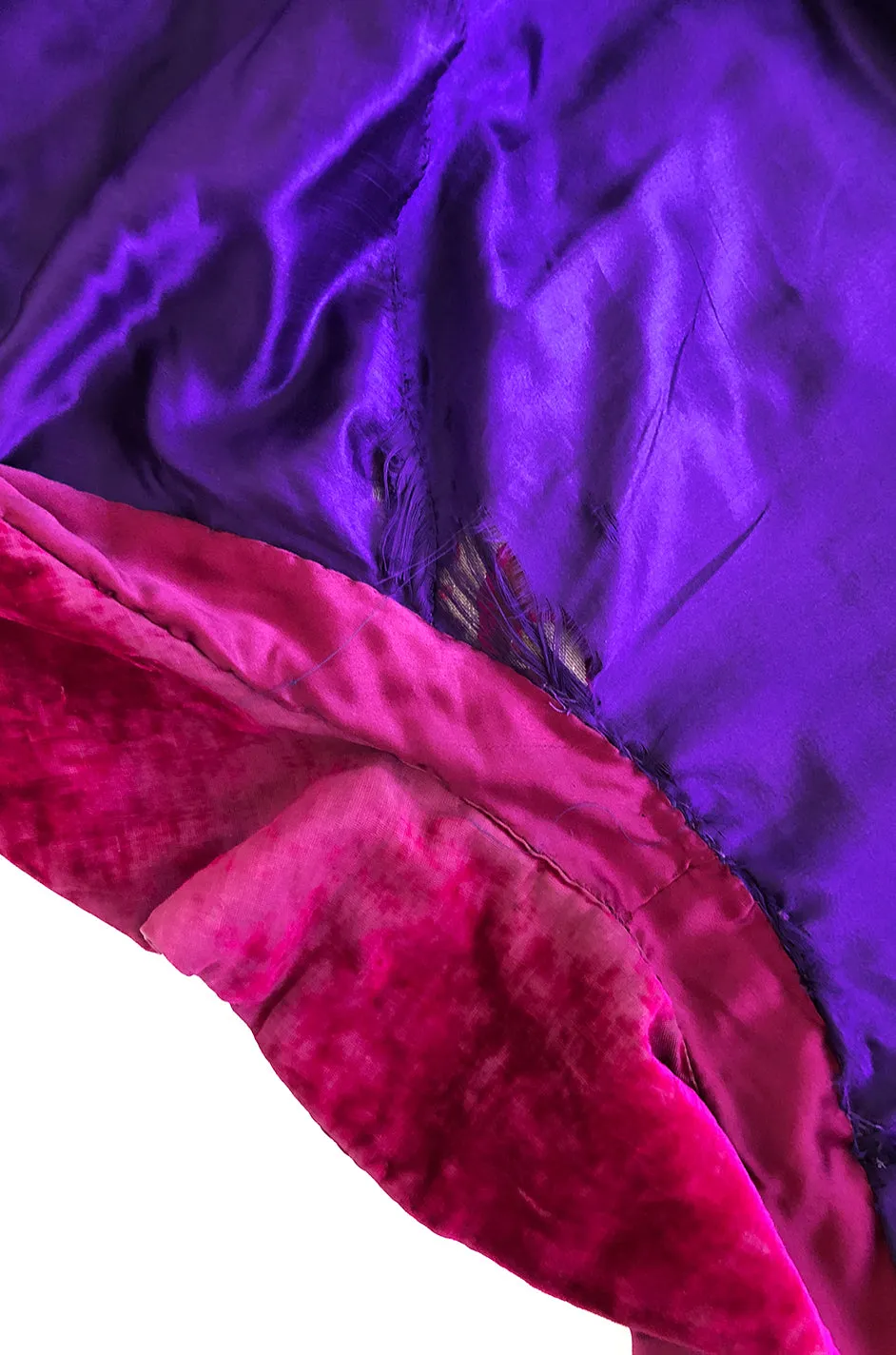 Late Teens Early 1920s Hot Pink Gold Cut Velvet Silk Brocade Flapper Coat