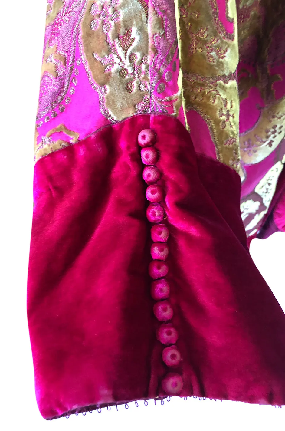 Late Teens Early 1920s Hot Pink Gold Cut Velvet Silk Brocade Flapper Coat