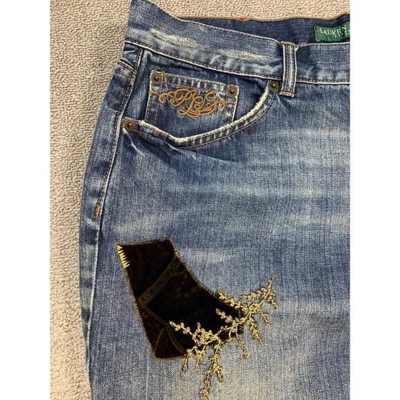 Lauren Ralph Lauren Jeans Co. Distressed Patchwork Jeans Size 14 Petite