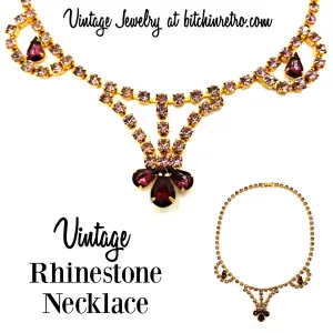 Lavender and Purple Vintage Rhinestone Necklace with Art Deco and Bridal Style