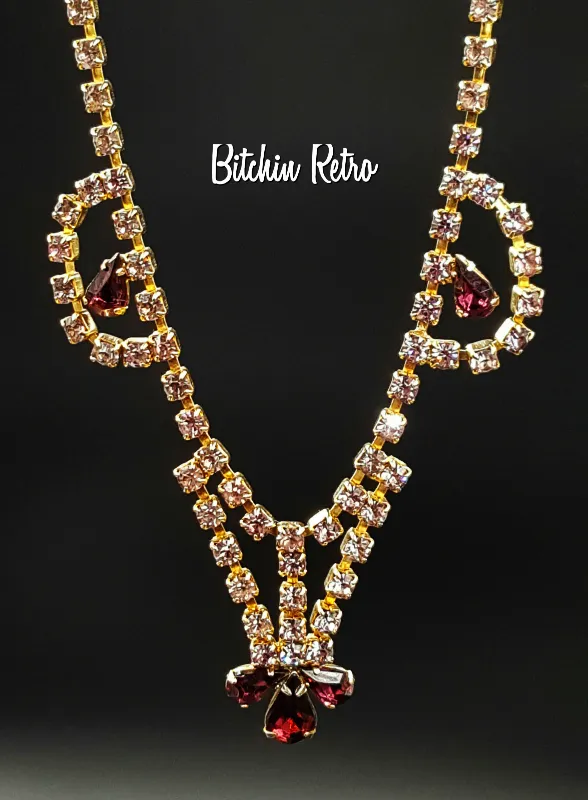 Lavender and Purple Vintage Rhinestone Necklace with Art Deco and Bridal Style
