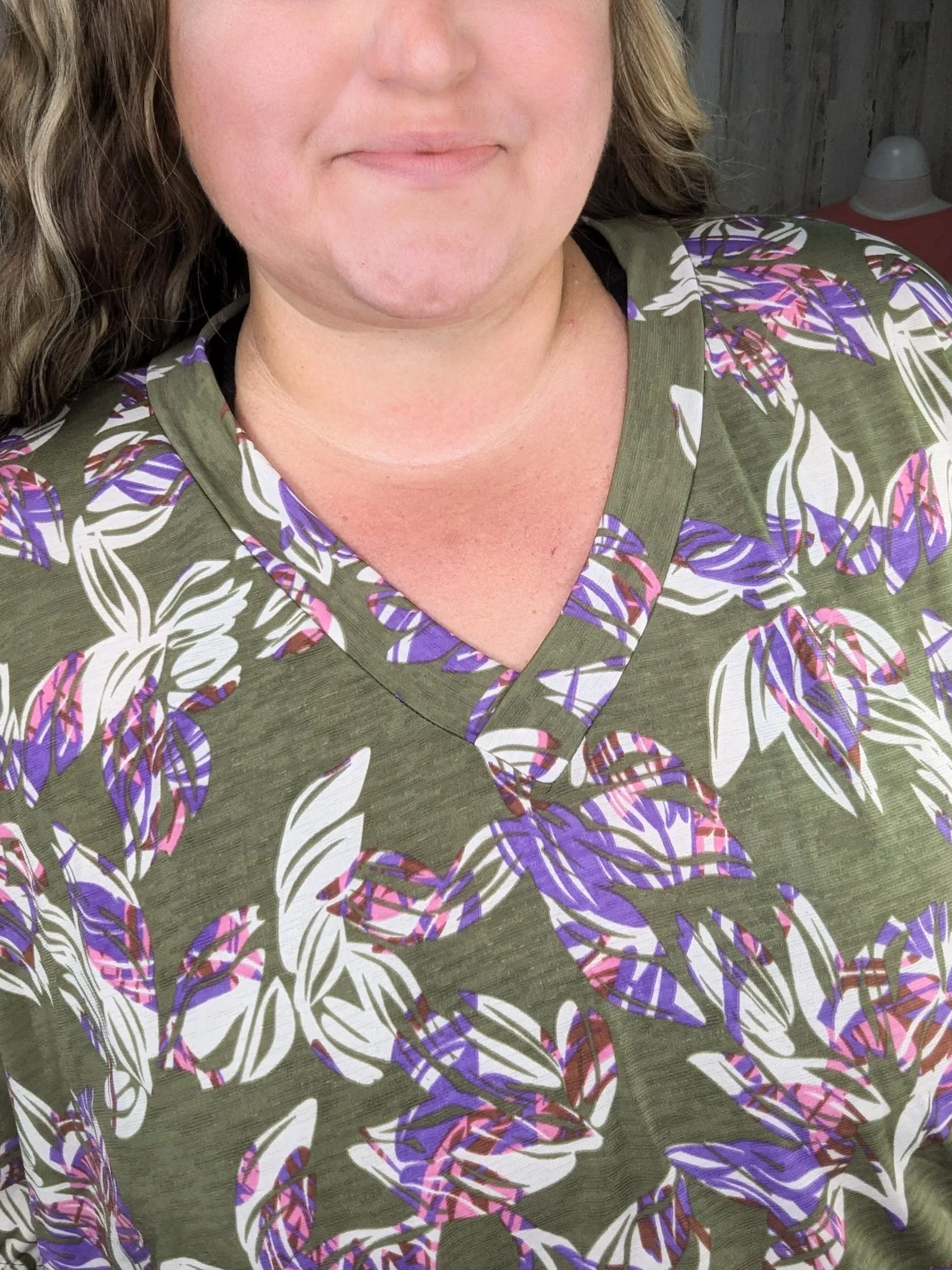 Lenora Slouchy Dolman Top in Olive, Pink   Purple Botanicals