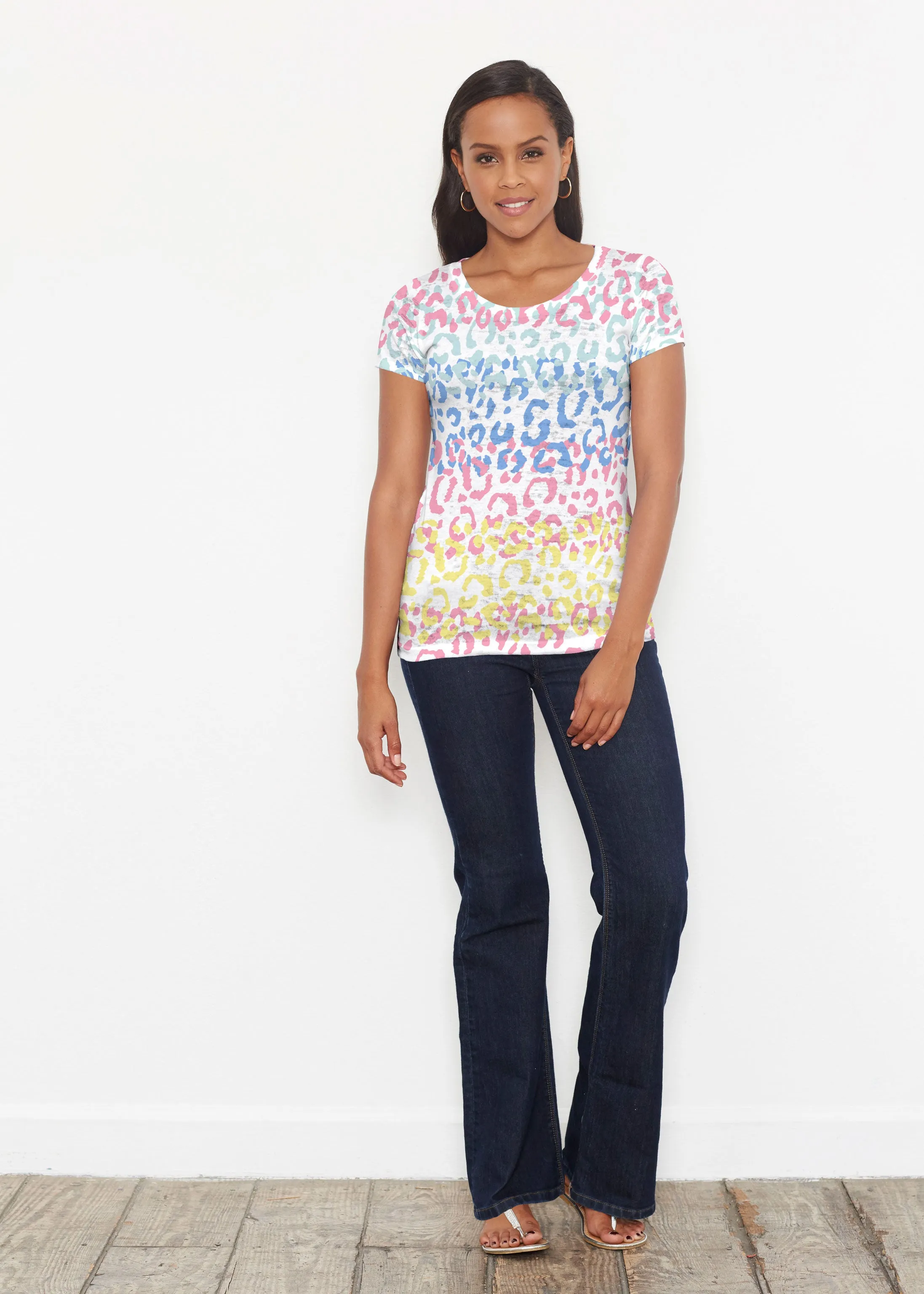 Leopard Ombre Rainbow (7899) ~ Short Sleeve Scoop Shirt