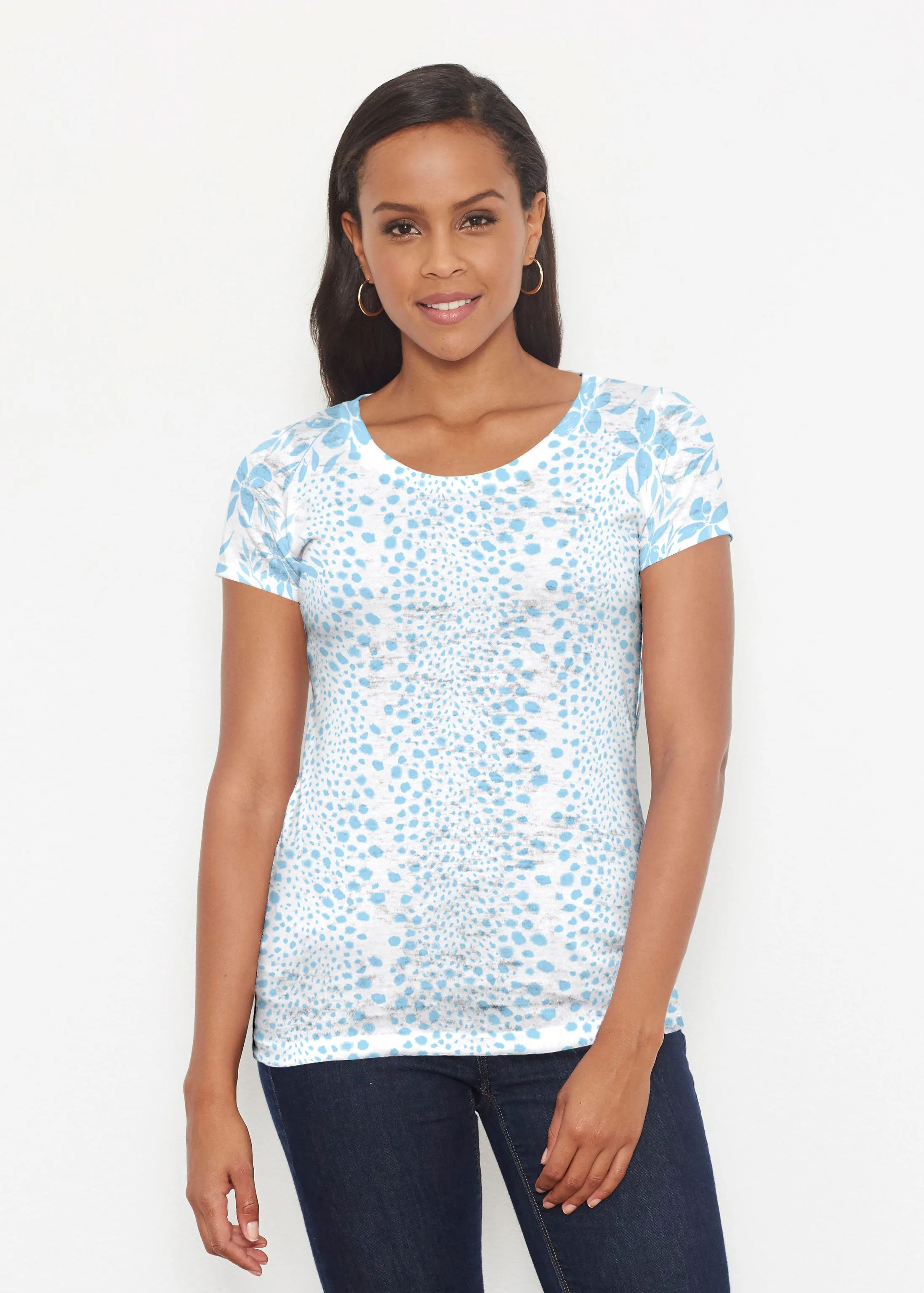Leopard Rose Aqua (8028) ~ Short Sleeve Scoop Shirt