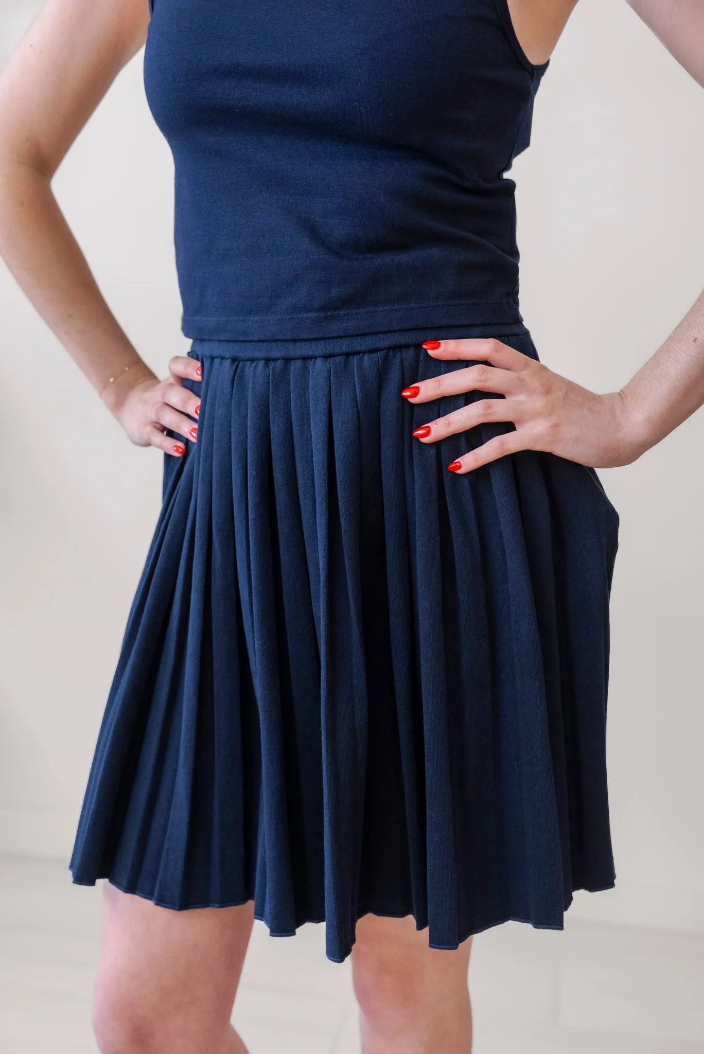 Les Tien Paulina Box Pleat Tennis Skirt in Navy