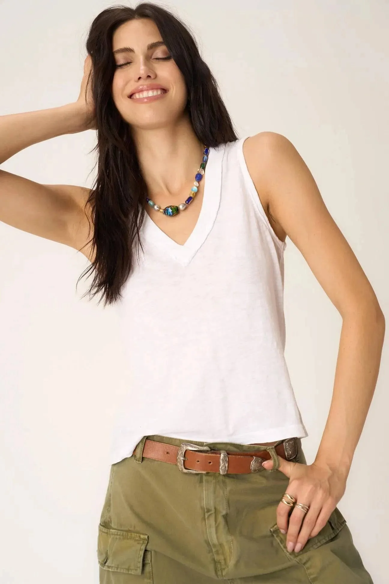 Let Me Know Slub VNeck Tank by Project Social T | White