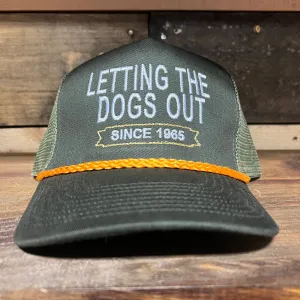 Letting The Dogs Out Since 1965 Vintage Green Mesh SnapBack Hat Cap with Yellow rope Custom embroidery