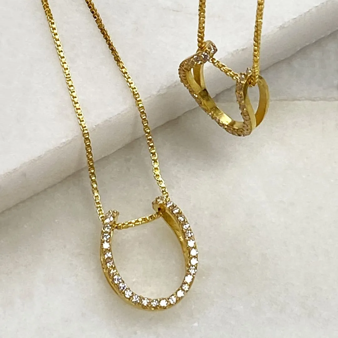 Levade - Horseshoe Moissanite Stone Pendant and Box Chain 14K Gold on Sterling Silver Necklace