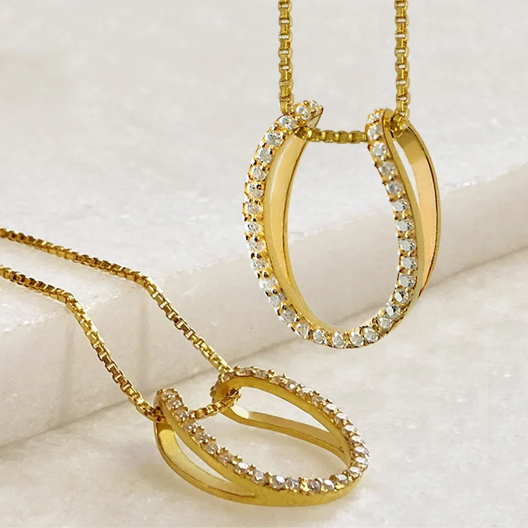 Levade - Horseshoe Moissanite Stone Pendant and Box Chain 14K Gold on Sterling Silver Necklace