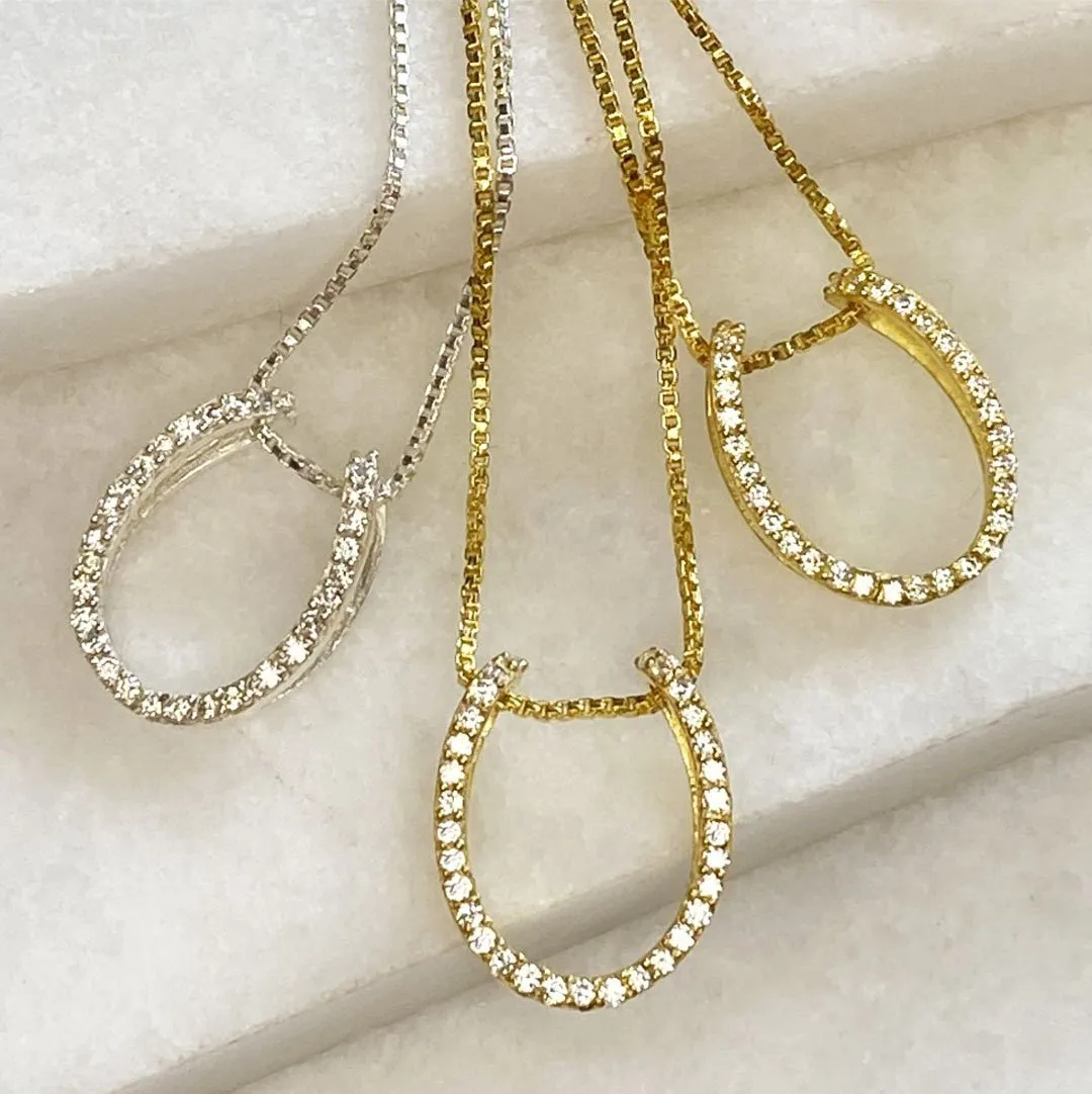 Levade - Horseshoe Moissanite Stone Pendant and Box Chain 14K Gold on Sterling Silver Necklace