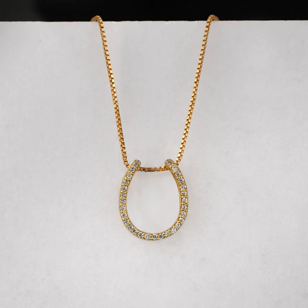 Levade - Horseshoe Moissanite Stone Pendant and Box Chain 14K Gold on Sterling Silver Necklace