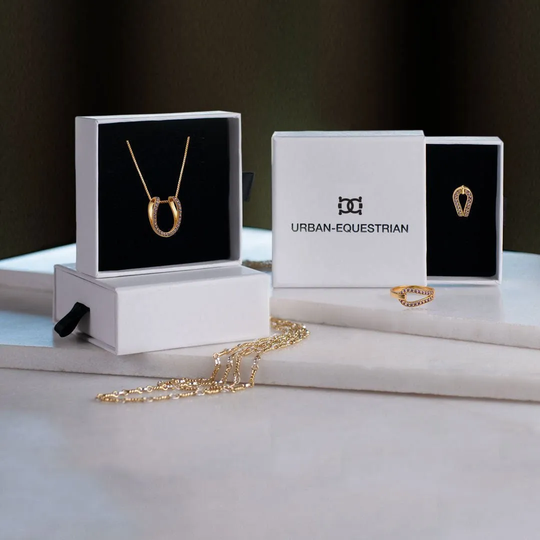 Levade - Horseshoe Moissanite Stone Pendant and Box Chain 14K Gold on Sterling Silver Necklace