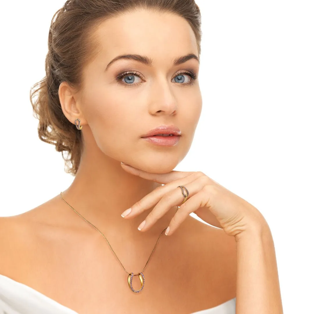 Levade - Horseshoe Moissanite Stone Pendant and Box Chain 14K Gold on Sterling Silver Necklace