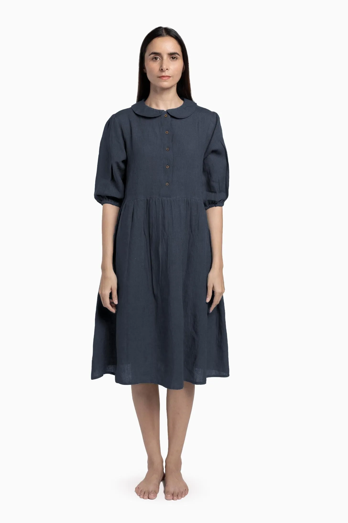 Linen Avra Dress-Midnight Green
