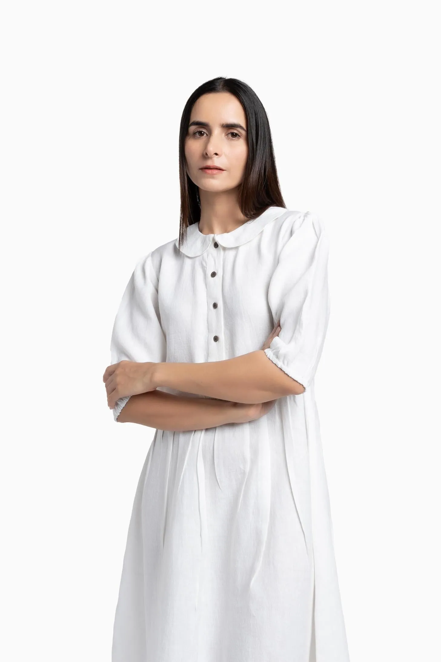 Linen Avra Dress-Midnight Green