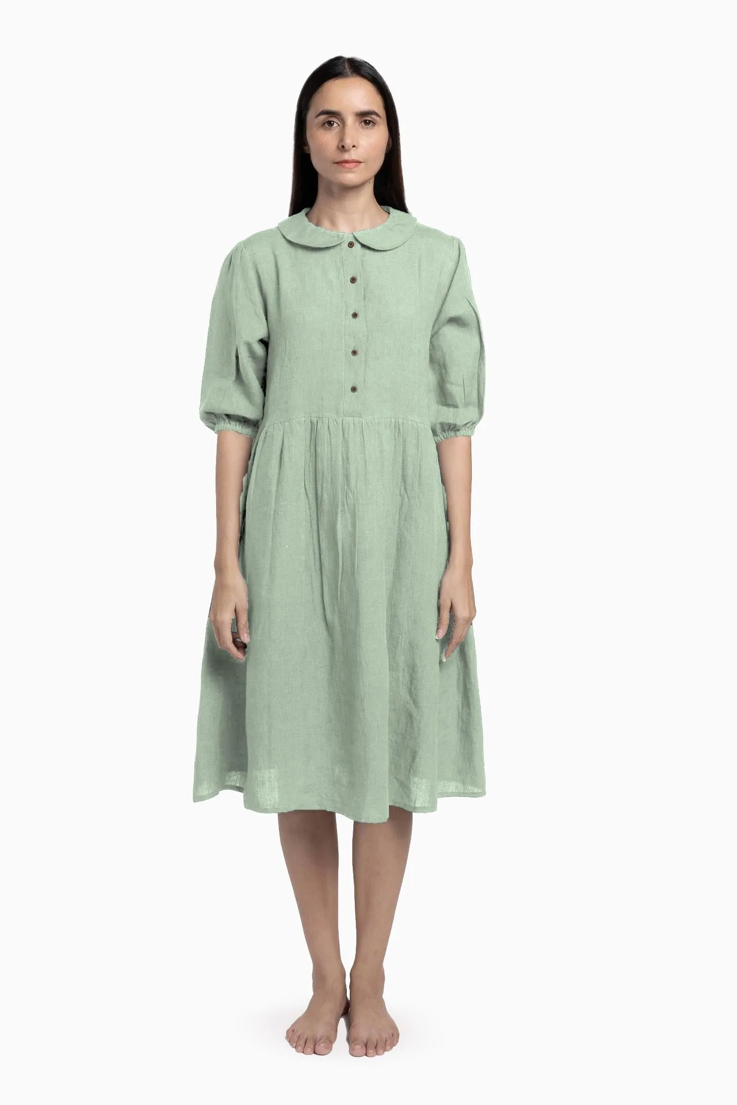 Linen Avra Dress-Midnight Green