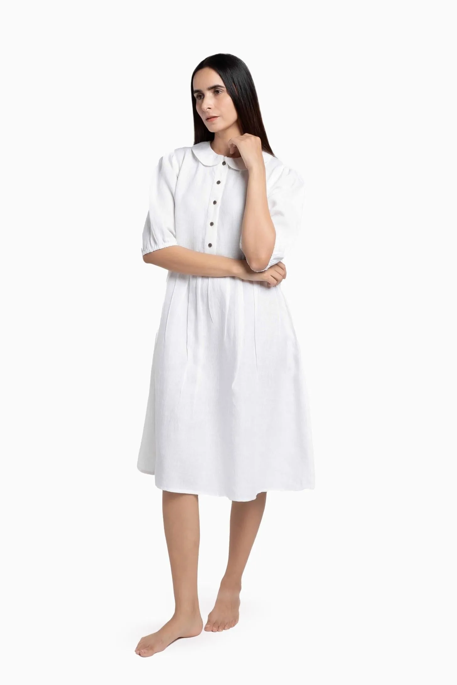 Linen Avra Dress-Midnight Green