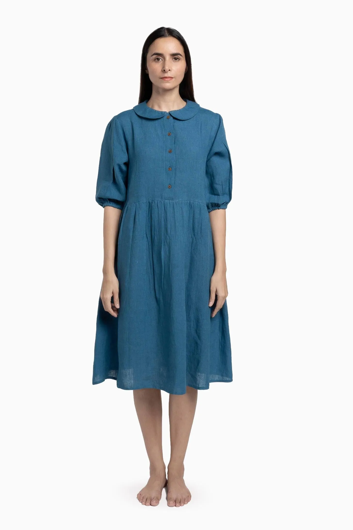 Linen Avra Dress-Midnight Green