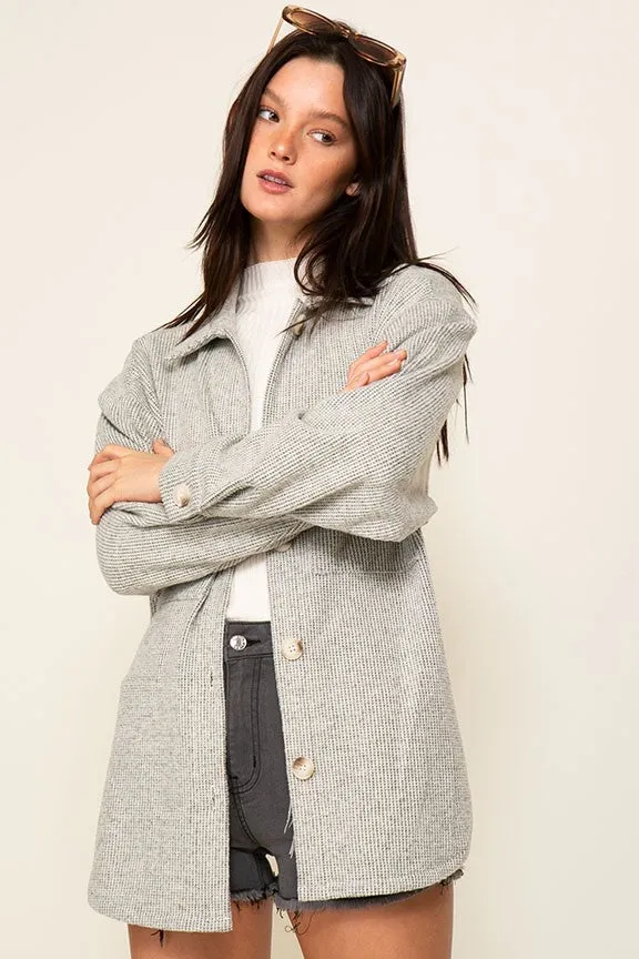 LONG SLEEVE BUTTON DOWN BRUSHED WAFFLE SHACKET