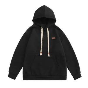 Loose Solid Color Twist Check Hoodie