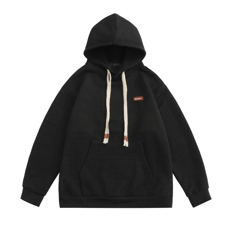 Loose Solid Color Twist Check Hoodie