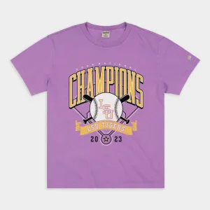 LSU 2023 NCAA Baseball Champs Purple Vintage Heavyweight Tee