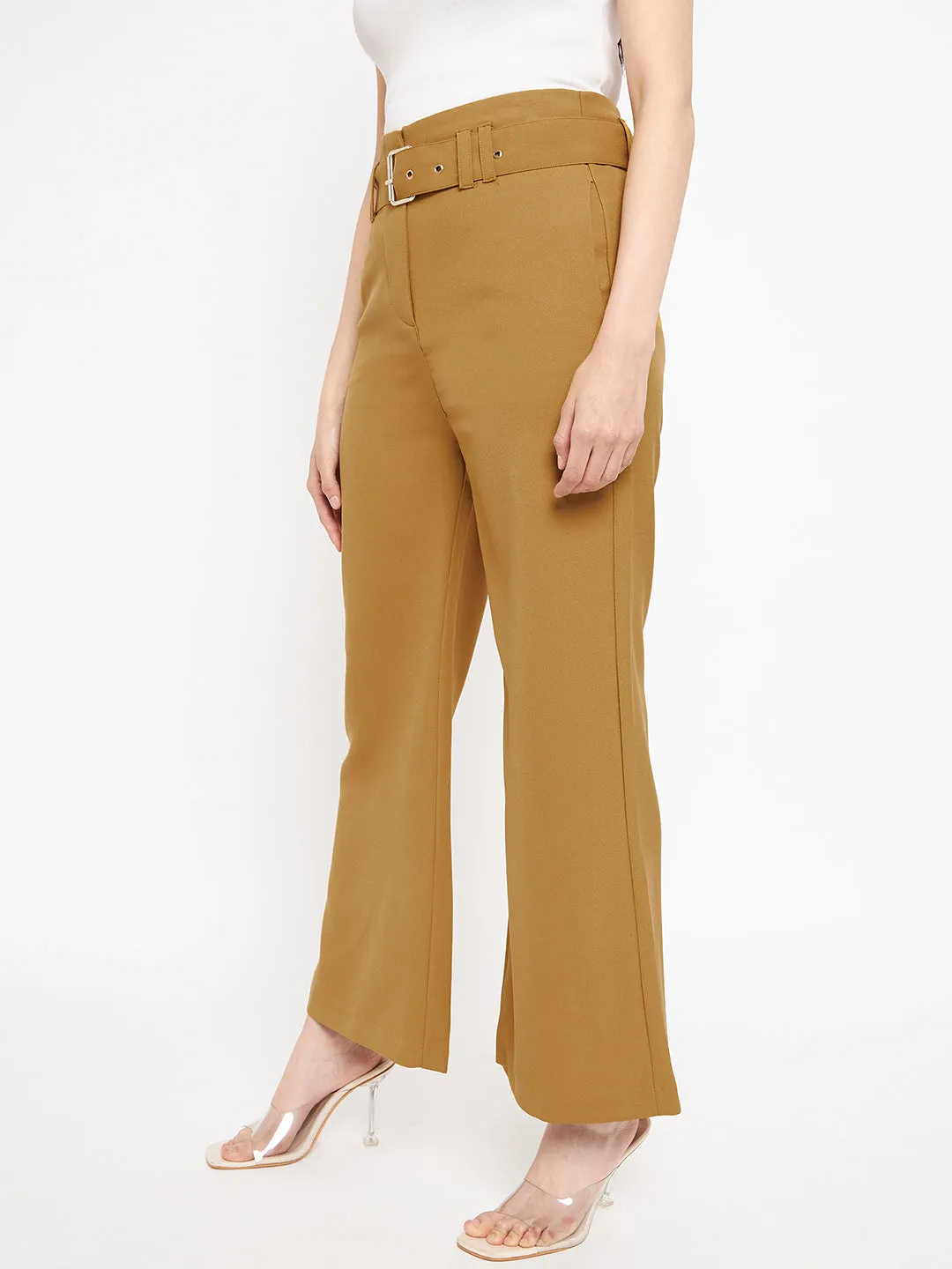 Madame Belted Mustard Yellow Flared Palazzo