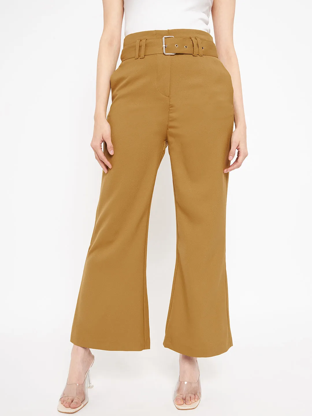 Madame Belted Mustard Yellow Flared Palazzo