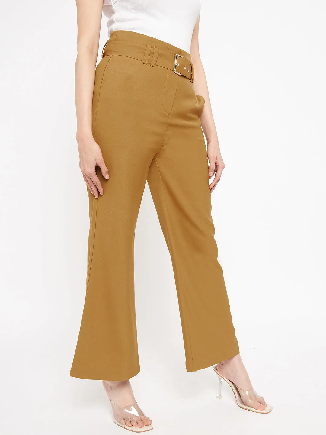 Madame Belted Mustard Yellow Flared Palazzo