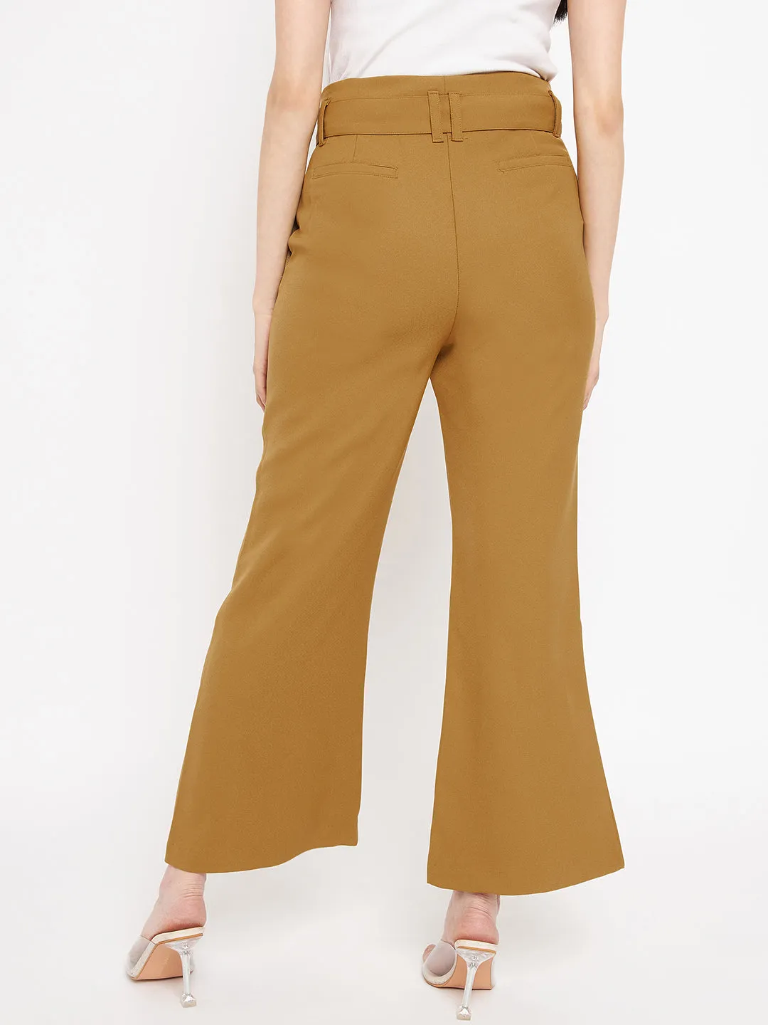 Madame Belted Mustard Yellow Flared Palazzo