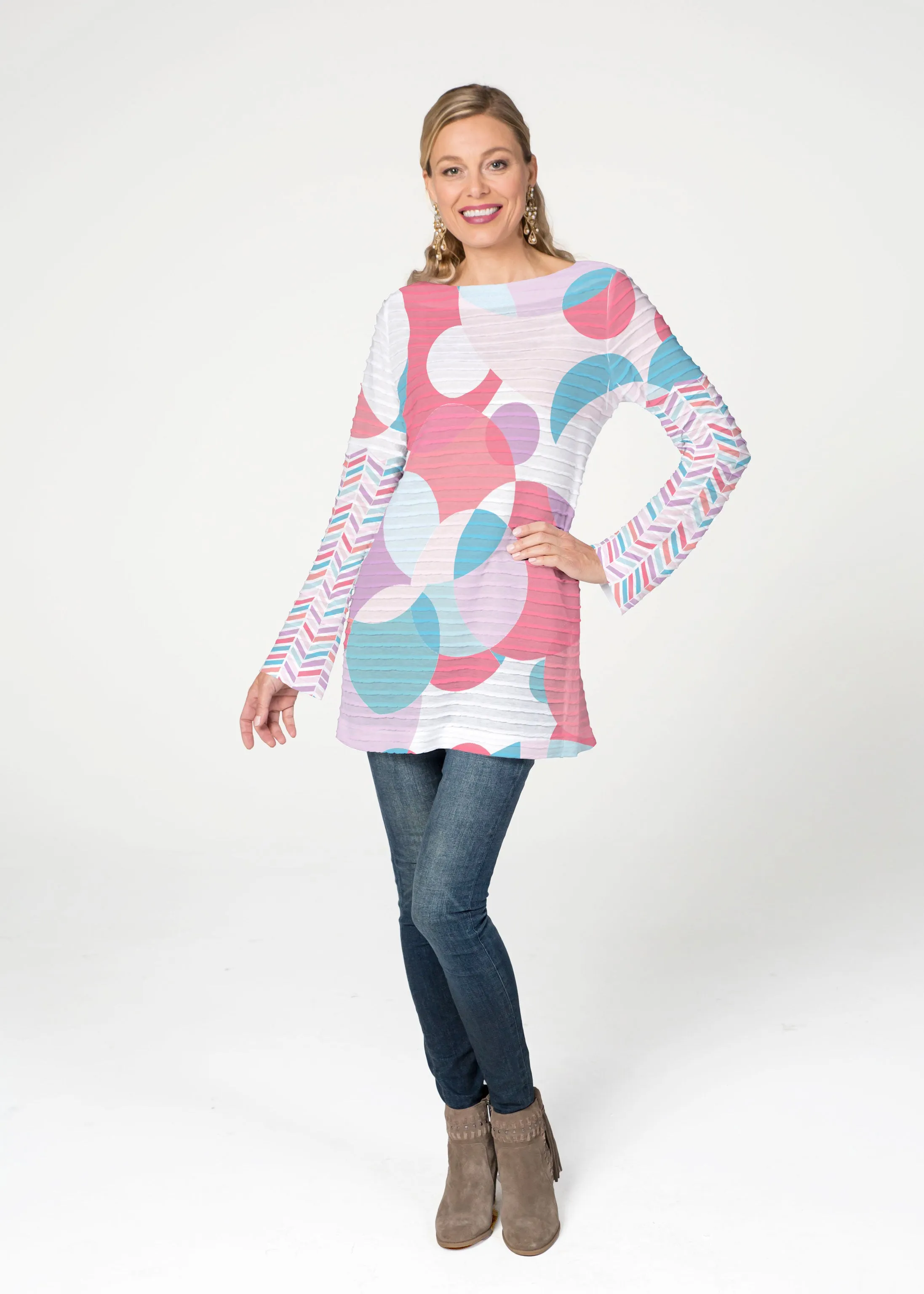 Marble Chevron Pastel (25111) ~ Banded Boatneck Tunic