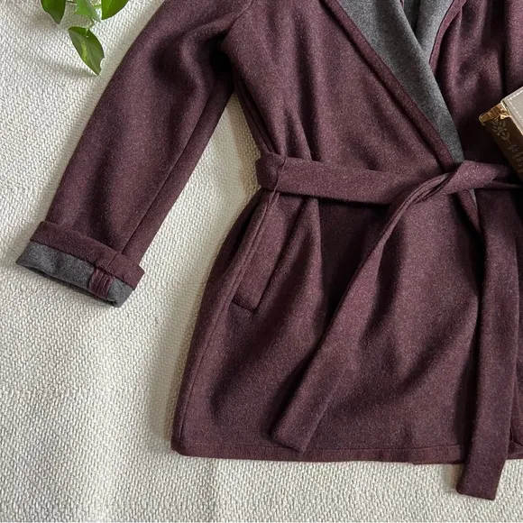 Max Studio Hooded Wool Blend Wrap Jacket Large