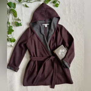 Max Studio Hooded Wool Blend Wrap Jacket Large
