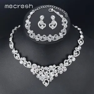 Mecresh Heart Crystal Silver Color Wedding Jewelry Necklace Sets