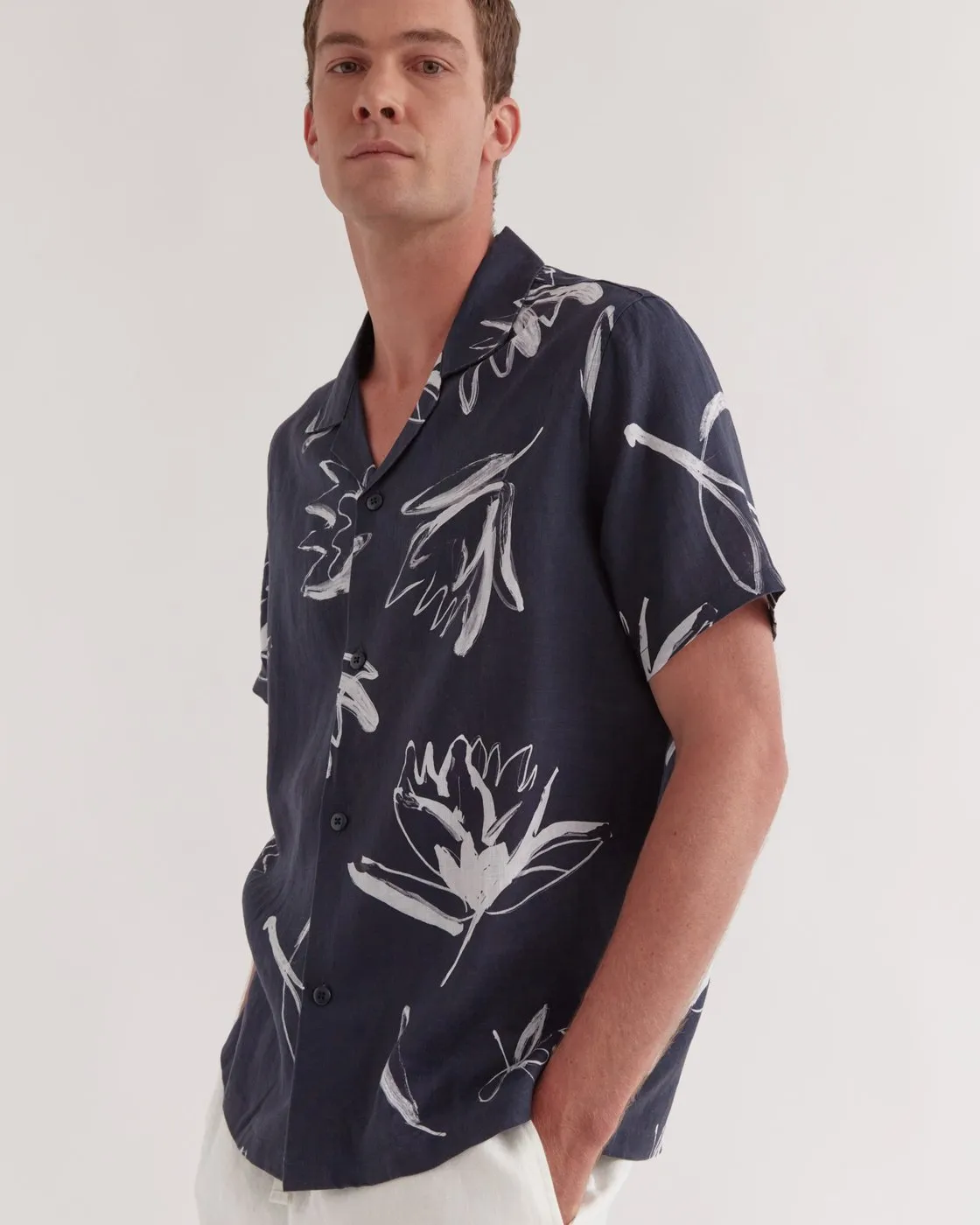Mens Campo Linen Shirt Native Print