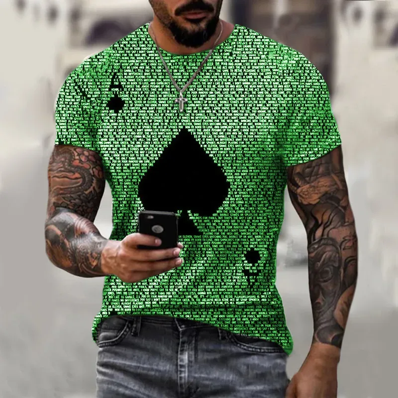 Men’s Fashion Casual 3D Poker Print Plus Size T-Shirt
