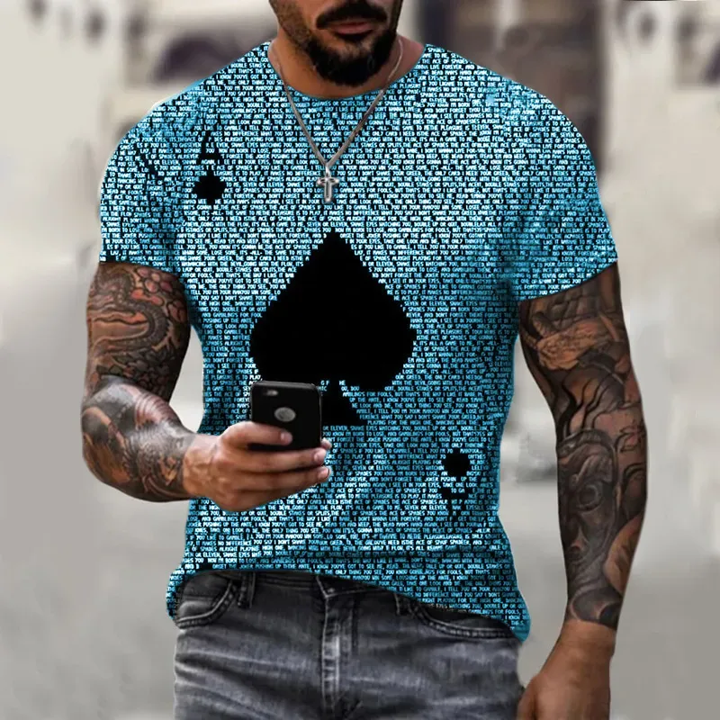 Men’s Fashion Casual 3D Poker Print Plus Size T-Shirt